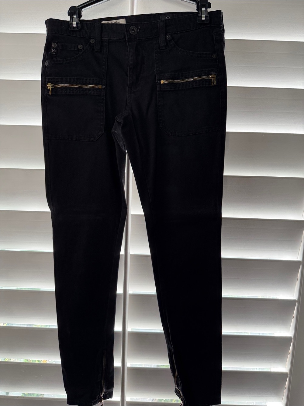 Ag Adriano Goldschmied Black Skinny Jeans with Gold Zippers